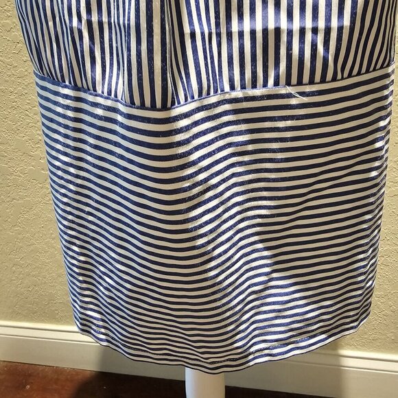 Tang Jing Rui Large Blue & White Nautical Striped Dress W Rear Tie - Picture 6 of 7